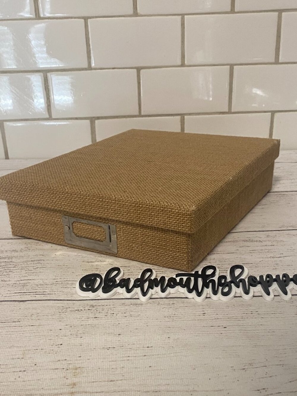 Brown Tan Burlap Vintage Inspired Photo Storage or Display Box